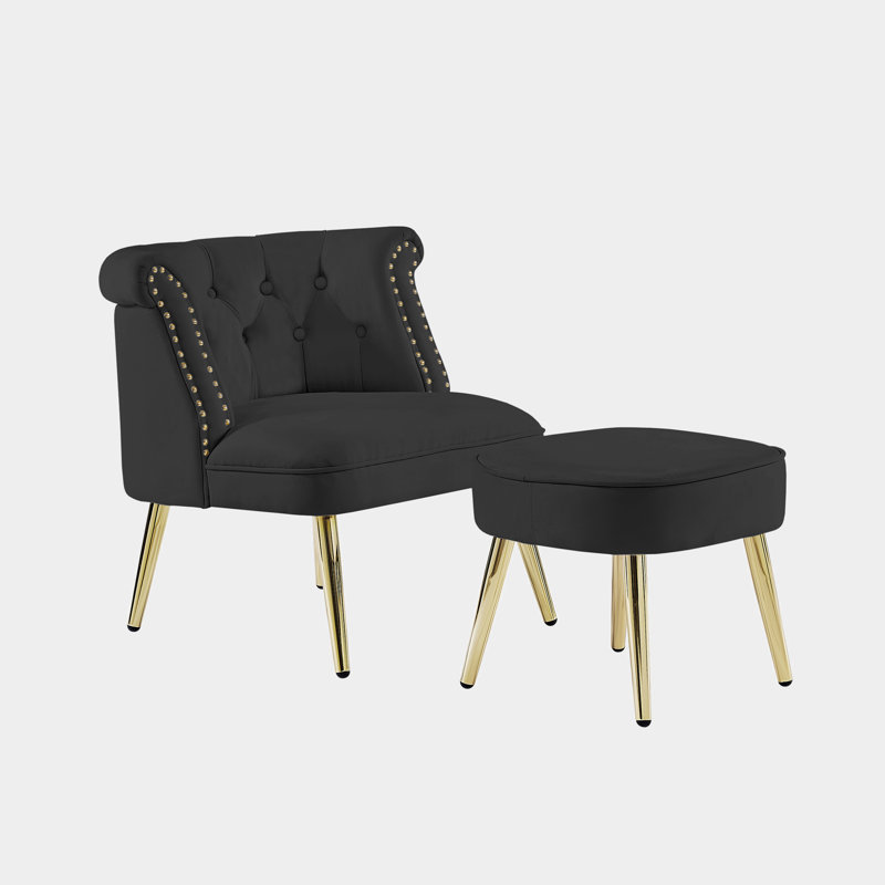 Mercer41 Johnallen Velvet Barrel Chair with Ottoman Wayfair